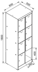 Kovov atnkov skria 8 - boxov, na sokli, cylindrick zmok, RAL 3000/7016